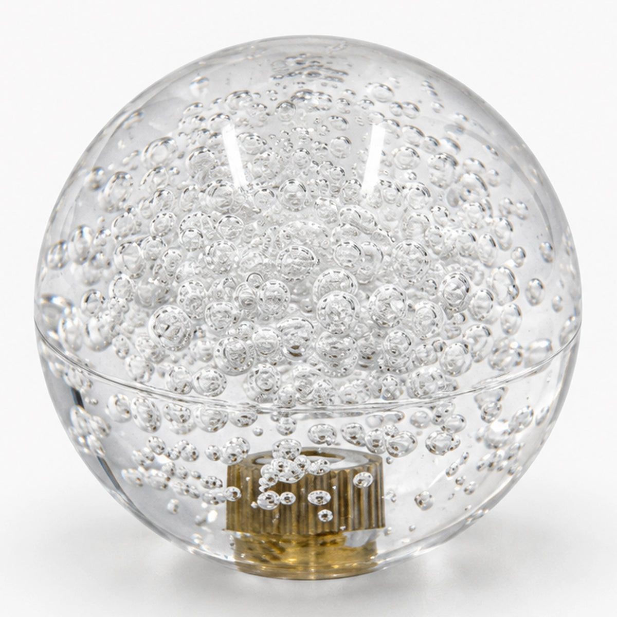 arcade joystick ball with internal air bubbles and a visible metal threaded insert.