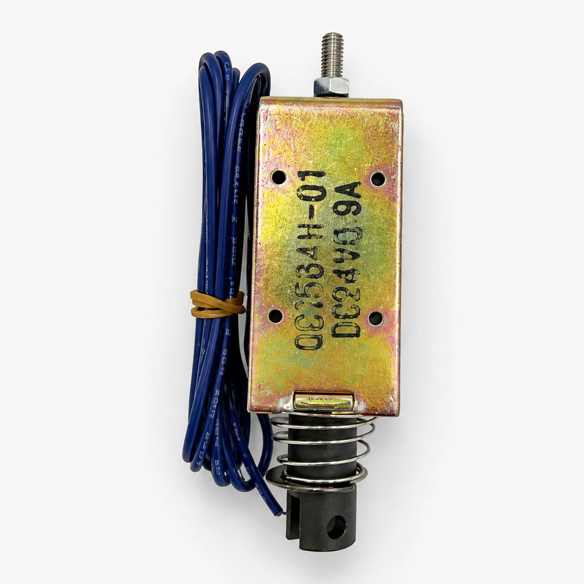 QC1564H-01 solenoid forked plunger end and DC24V 0.9A marking.