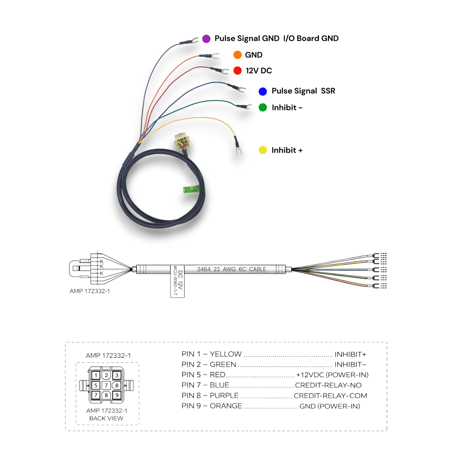 ICT L70 P70 BL700 12V DC Bill Acceptor Harness - New for Amusement Games - Free Shipping