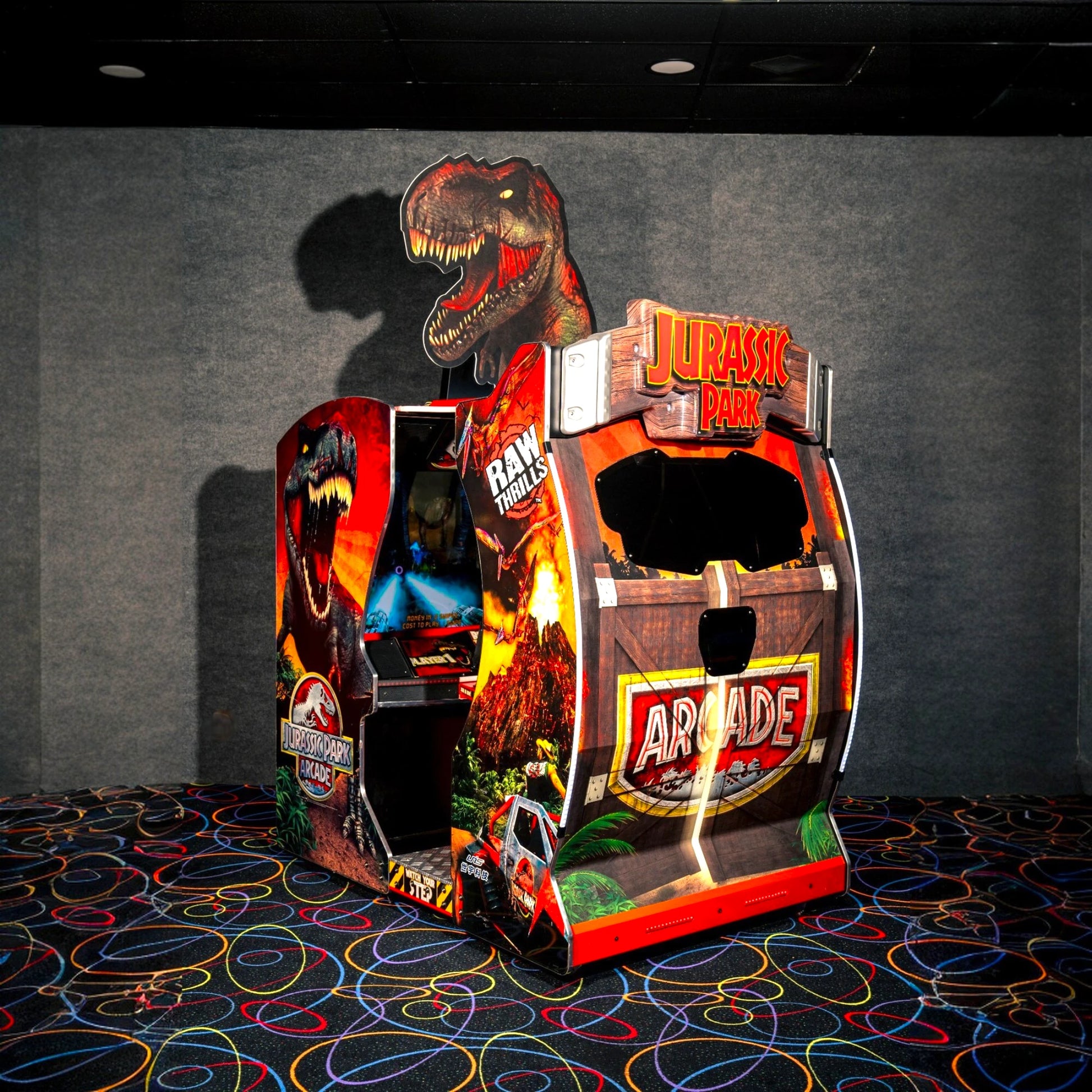 Jurassic Park Arcade Cabinet – 53.5 x 80 x 118 Inches, Surround Sound, Reconditioned 