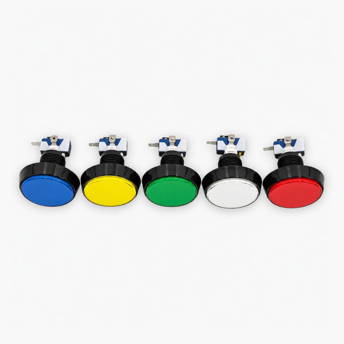 Set of 5 large 60mm LED arcade push buttons in assorted colors