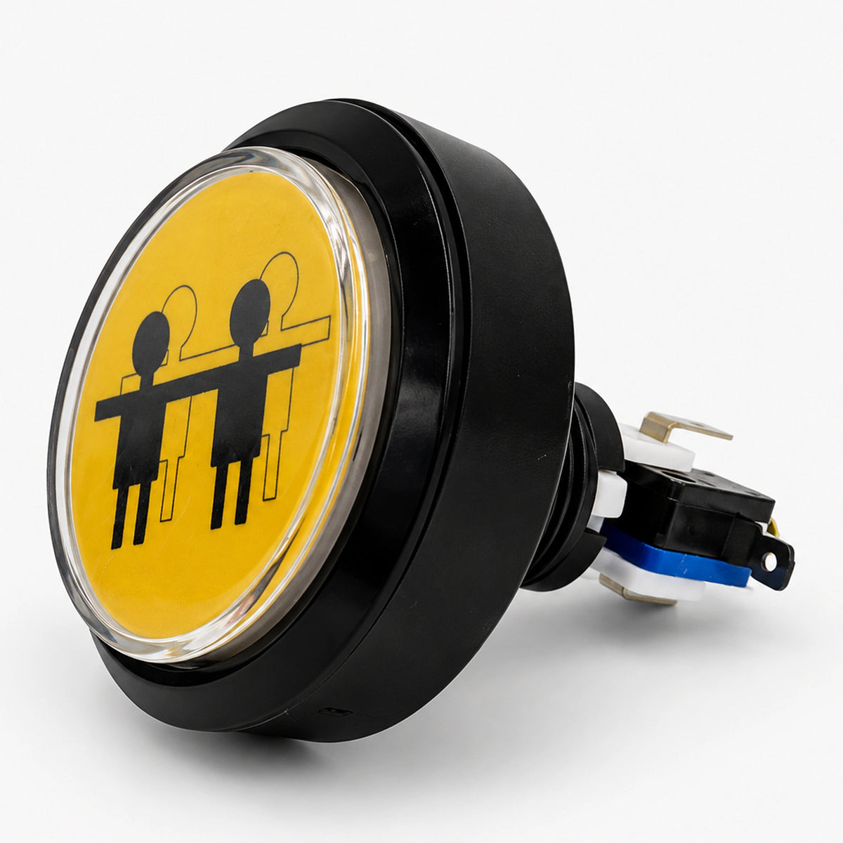 Yellow arcade push buttons marked with two-player  symbol with microswitch